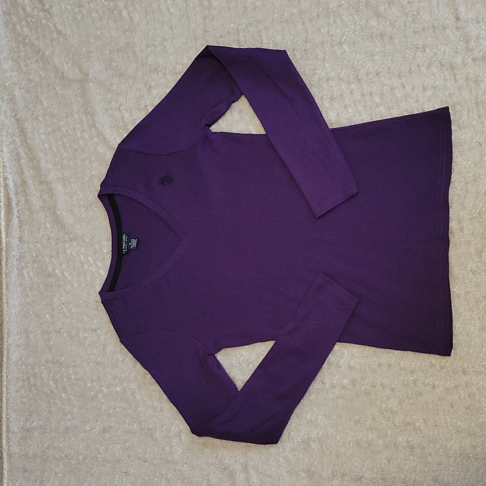 U.S. POLO ASSN.~ Long Sleeve, V-neck Shirt, Purple, S